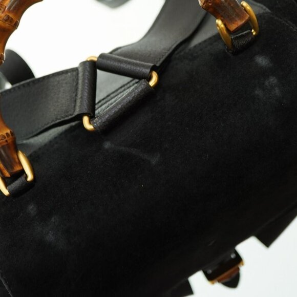 Gucci Bamboo Backpack Daypack Suede Black 0182 Suede Vintage - Picture 9 of 10